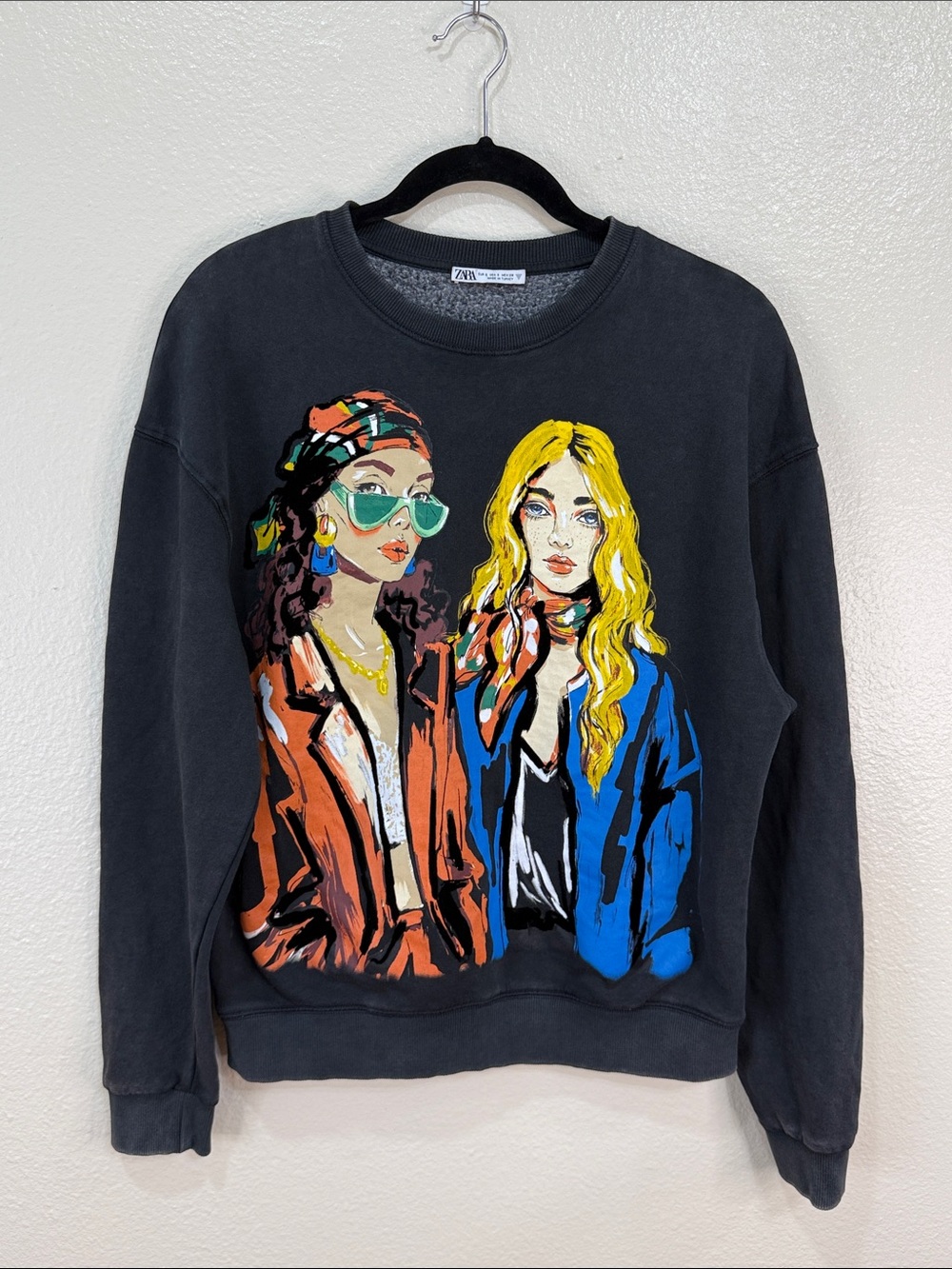 Zara Gray Cool Girls Graphic Crewneck Sweatshirt Size Small